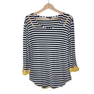 Roly Poly Black White Striped Top with Yellow Accents Size Large Casual Fun